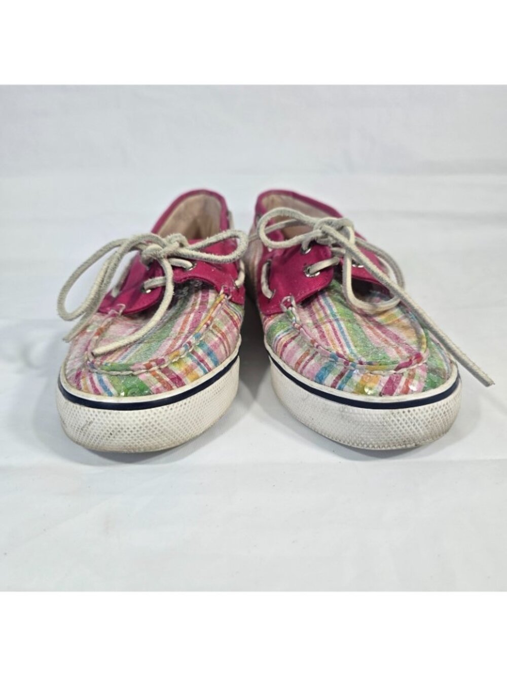 Sperry Top Sider Plaid Sequin Boat Shoes Women Size 9 Pink Pastel Coastal Preppy - Picture 10 of 10